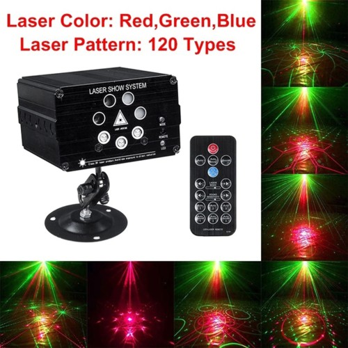 Laserový disco projektor s dálkovým ovladačem, dvě barvy (zelená, červená), 120 vzorů