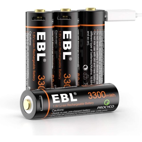 Nabíjecí USB baterie EBL 1,5V 3300mWh, 4ks