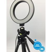 USB selfie kruhové světlo se stativem a ovladačem na kabelu, 6" černá