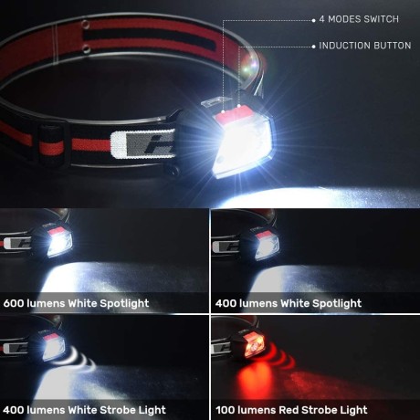 Dobíjecí USB LED čelovky Hoxida 1200mAh, 2ks - černočervená