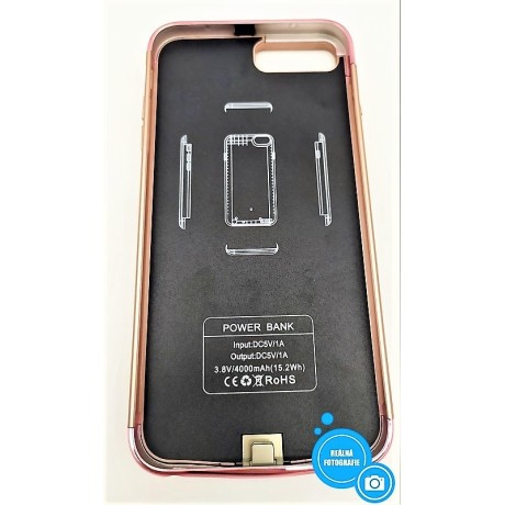 Ochranný kryt s externí baterií pro Apple iPhone 6Plus/7Plus, Rose Gold