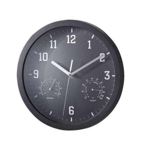 Nástěnné hodiny s teploměrem a vlhkoměrem LivBO WH-7945, 25 cm, černá