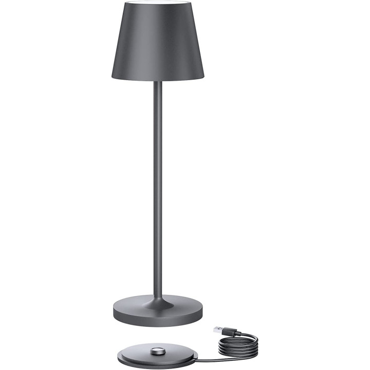 Stolní lampička s USB nabíječkou, šedá