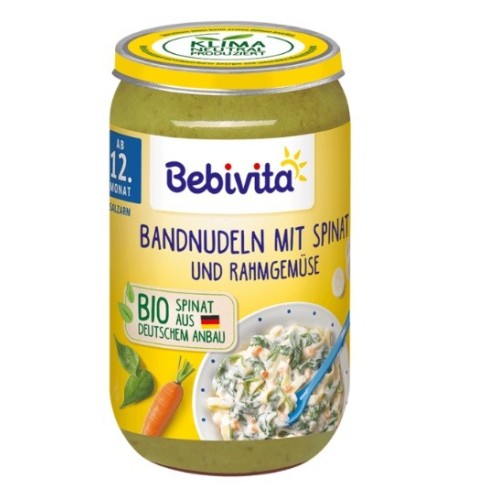 Dětský příkrm Bebivita tagliatelle se špenátem a smetanovou zeleninou od 12. měsíce, 250g