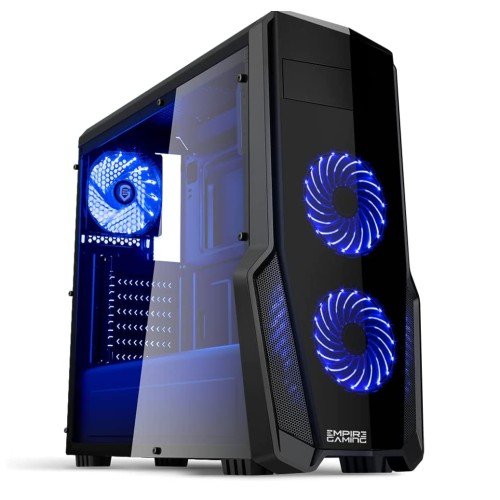 Herní počítačová skříň EmpireGaming WareFare ATX 2,5″ SSD se 3 LED ventilátory – modrá (OE-CA-11BL)