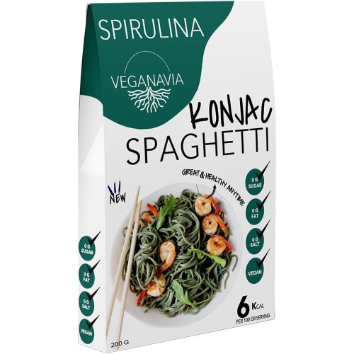 100% bezlepkové konjakové špagety Veganavia Spirulina, 200 g