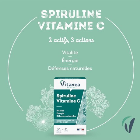 Doplněk stravy Vitavea Spiruline + Vitamine C, 30 kapslí