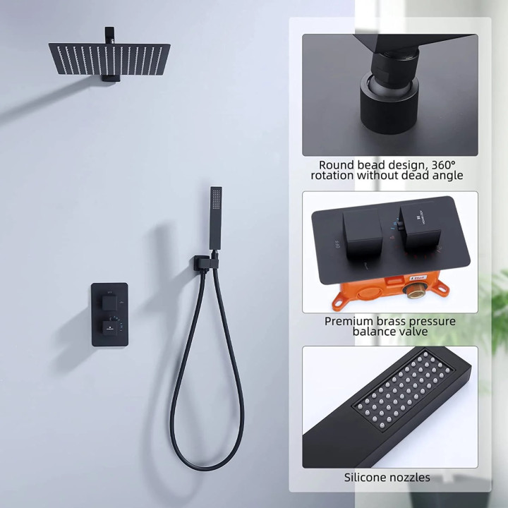Termostatický systémový set dešťové sprchy Homelody, černá