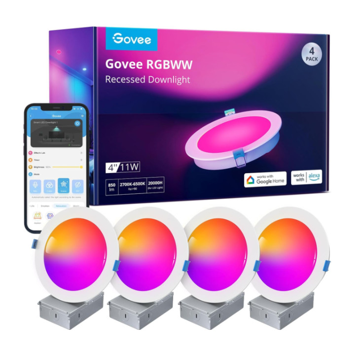 SMART RGBWW vestavěná světla Govee H601B, 11W, 4ks