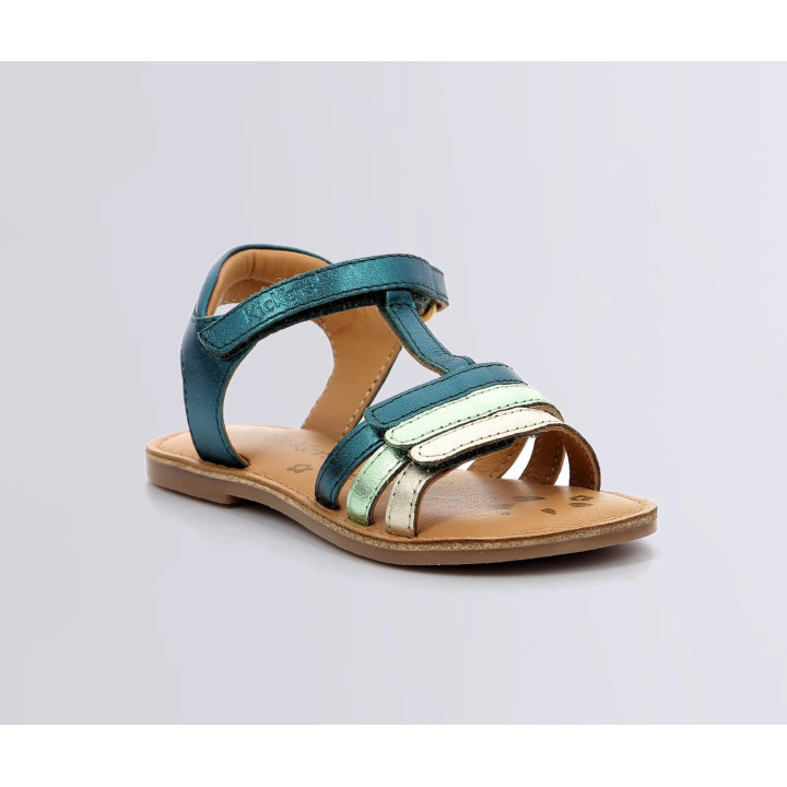 Dětské sandály Kickers diamanto vert fonce, vel. EU 30, barva hnědá a zelené pruhy