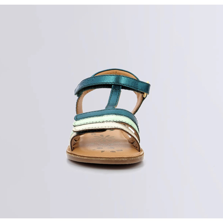 Dětské sandály Kickers diamanto vert fonce, vel. EU 30, barva hnědá a zelené pruhy