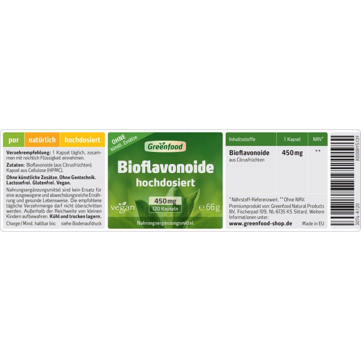 Doplněk stravy Greenfood Bioflavonoide 450mg, 120 kapslí
