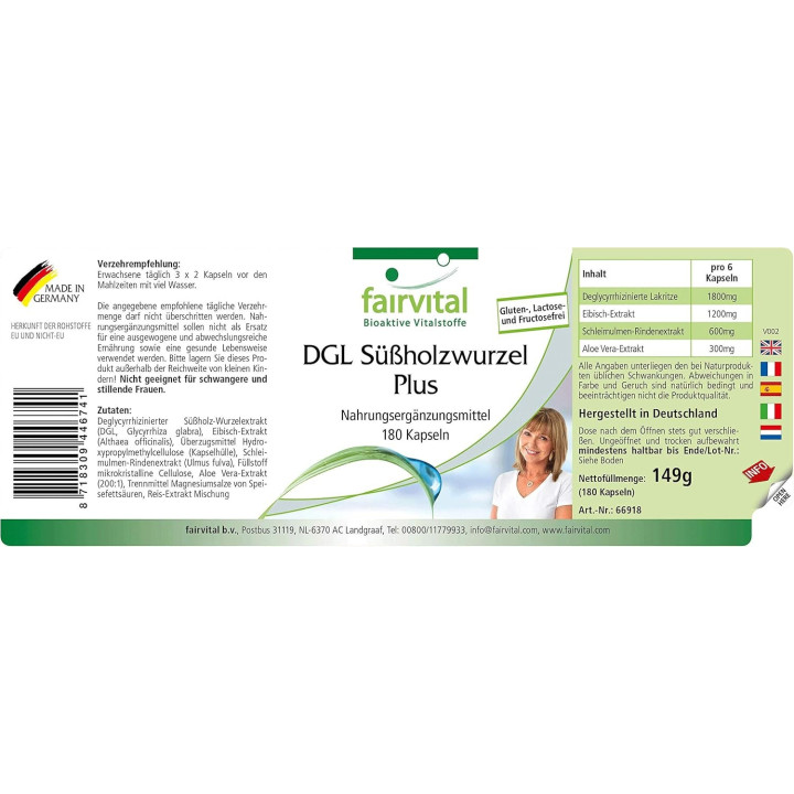 Doplněk stravy Fairvital DGL Süßholzwurzel Plus, 180 kapslí