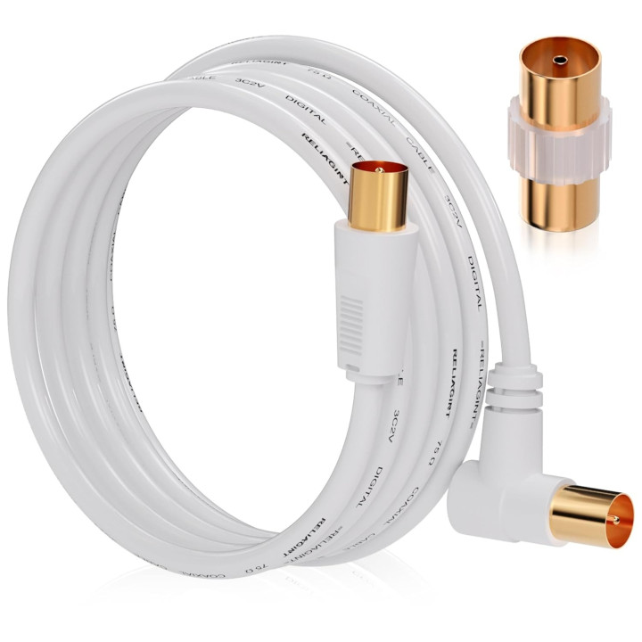 Koaxiální kabel Reliagint 1,5m, včetně adaptéru samice, bílá