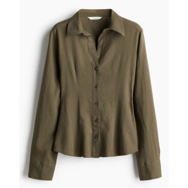 Dámská lněná košile H&M, vel. XL, khaki