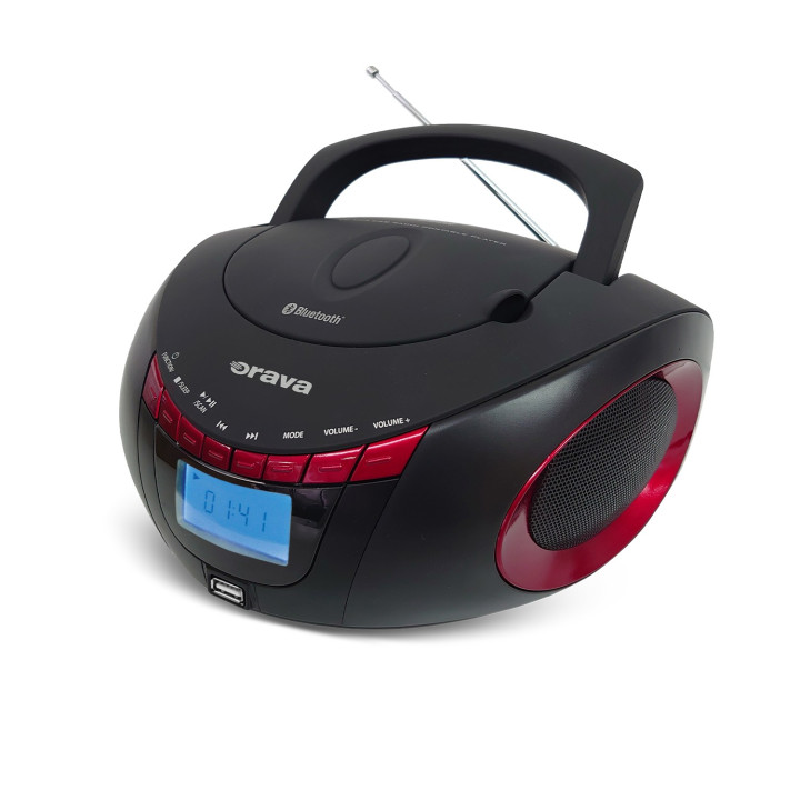 Orava RCD-813-R Přenosný CD/USB přehrávač s rádiem a Bluetooth, červeno-černý