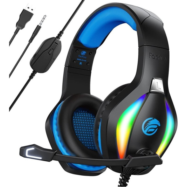 RGB herní sluchátka s mikrofonem  FACHIXY FC-100, modro-černá