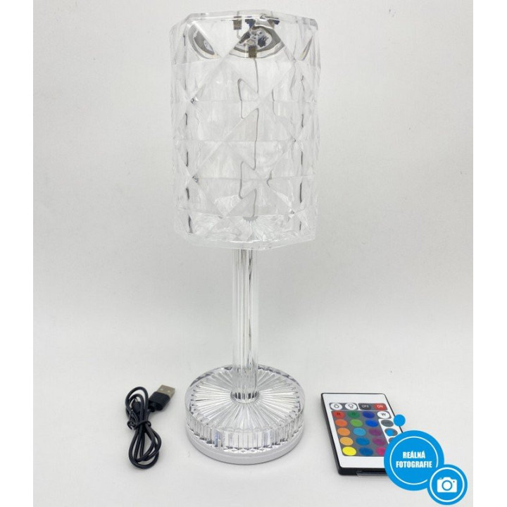 AKU LED stolní lampa Crystal Table Lamp s dálkovým ovladačem, 1W, 26 cm