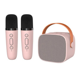 Bluetooth přenosný mini dětský karaoke reproduktor P2 (K1), růžová, 2 mikrofony
