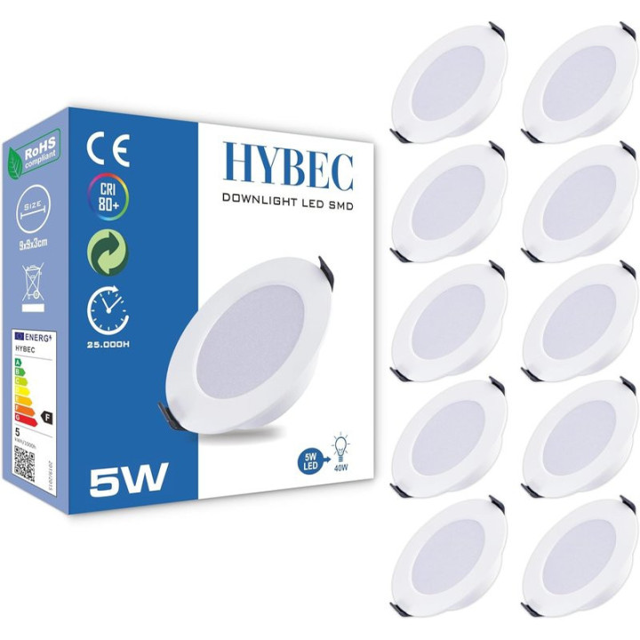 LED bodové osvětlení HYBEC Downlight Milo, 6500K, 400lm, 5W, 10 ks