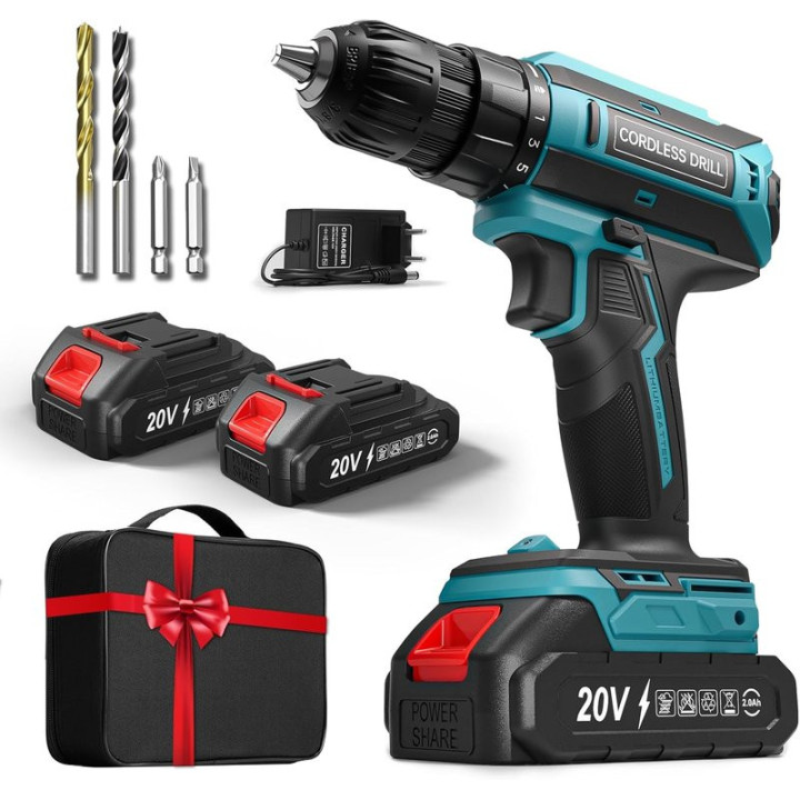 AKU vrtací šroubovák Cordless Drill 20VDZ, 20 V (včetně 2x AKU baterie)