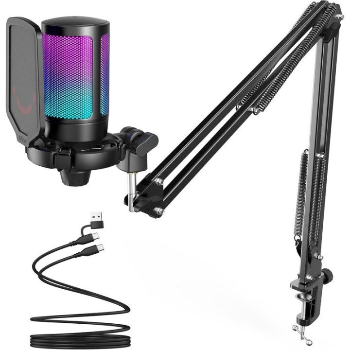 RGB kondenzátorový mikrofon FIFINE AmpliGame A6T, černá