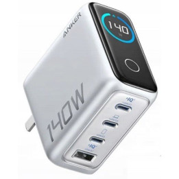 Síťová nabíječka ANKER A2697, 140 W, 3x USB-C a 1x USB-A, stříbrná