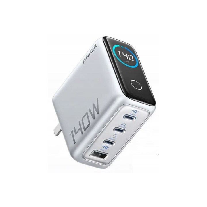 Síťová nabíječka ANKER A2697, 140 W, 3x USB-C a 1x USB-A, stříbrná