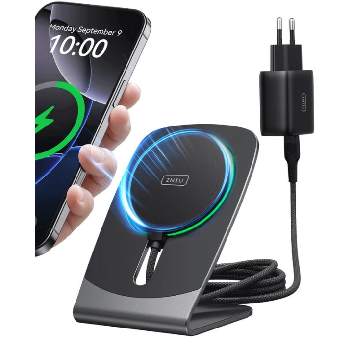 Bezdrátová magnetická nabíječka INIU W21-E1, 15 W, černá