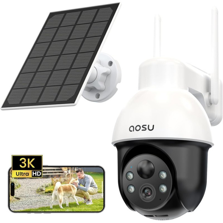 Venkovní WiFi SMART kamera se solárním panelem AOSU SolarCam D1 SE (C9E2DA11), bílá