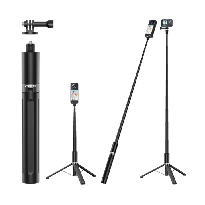 Teleskopická selfie tyč se stativem VYVIYON VYSS025, 165 cm, černá
