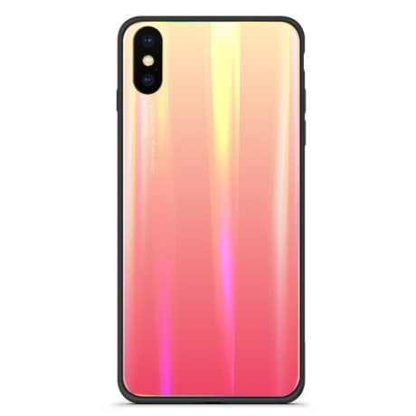 Ochranný kryt Rainbow Aurora Glass pro iPhone X - růžová