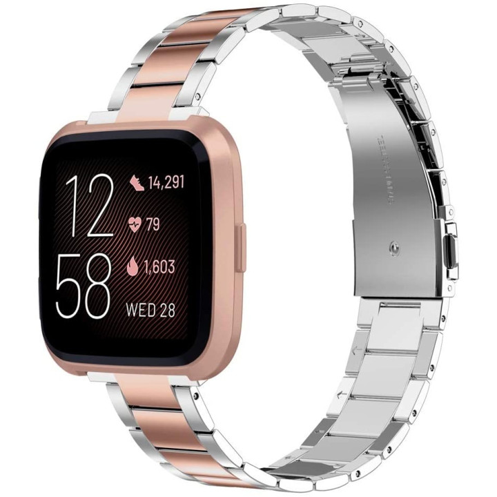 Náhradní ocelový řemínek Wearlizer pro hodinky Fitbit, růžová